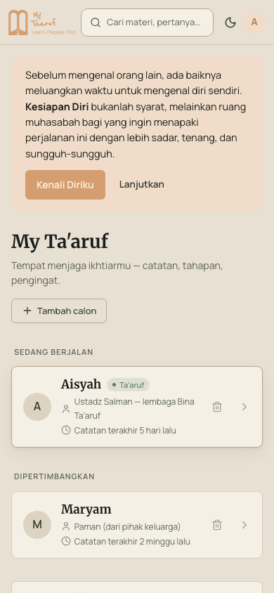 Tampilan aplikasi: daftar calon di My Ta'aruf.